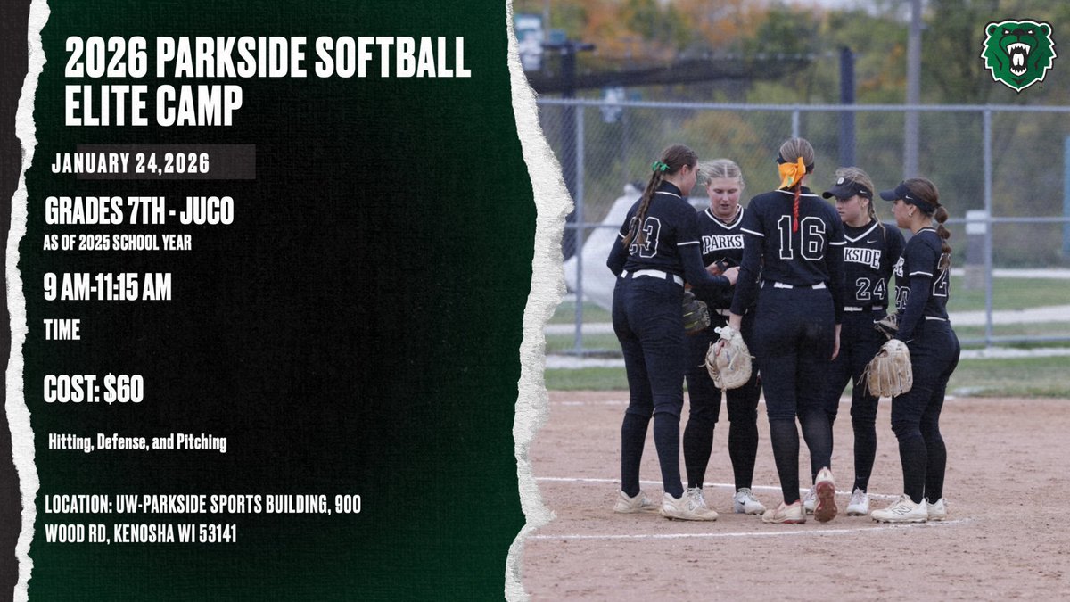 The registration for our 2026 Parkside Softball Elite camp is now ready for sign ups! Link will be down below to register! You don’t want to miss it! Can’t wait to see you there! 🐻💚

…oftballcampsandclinics.totalcamps.com/About%20Us