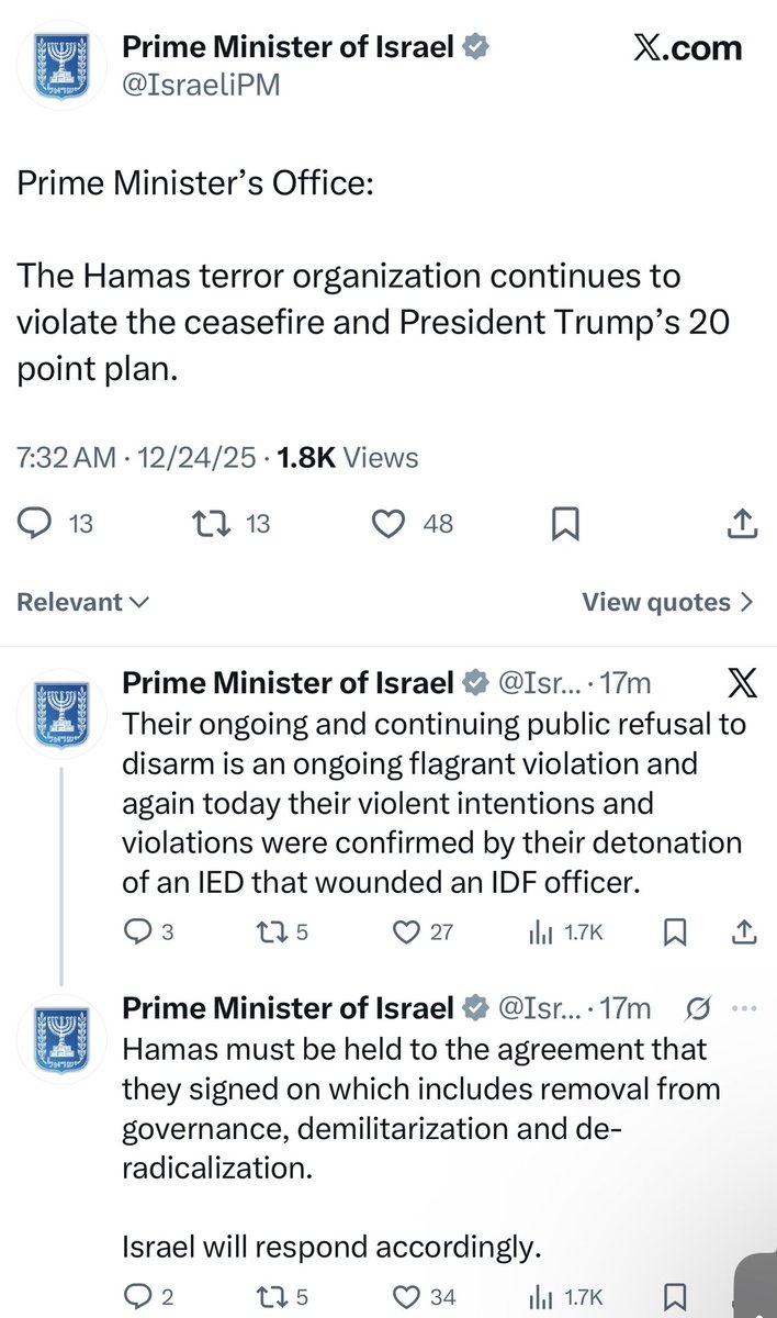 DropSiteNews's tweet image. 🚨 BREAKING: Israel signals another imminent round of mass killing of Palestinian civilians in Gaza

Israel says it will “respond accordingly” after citing an alleged IED explosion it claims wounded an Israeli officer, signaling plans to resume large-scale bombing of Gaza. No…