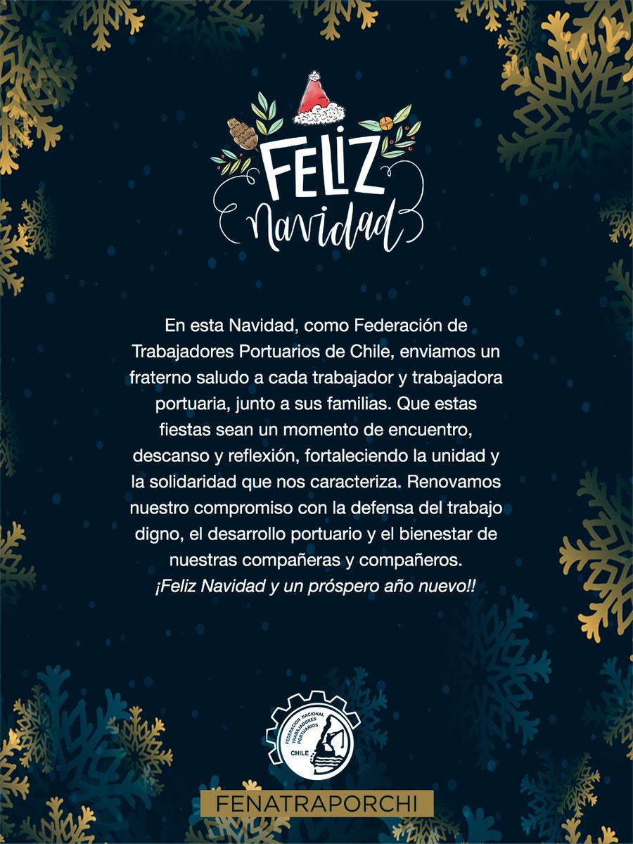 🎄 Feliz Navidad 🎄

Desde la Federación de Trabajadores Portuarios de Chile compartimos un saludo fraterno de Navidad, deseando que estos días sean un espacio de encuentro, reflexión y buenos deseos.