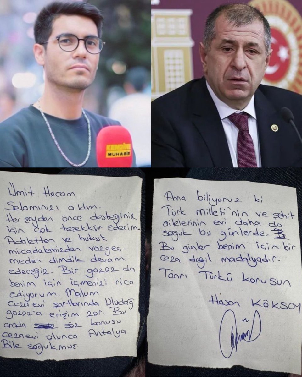 Tutuklu bulunan Hasan Köksoy’dan Ümit Özdağ’a:

“Söz konusu cezaevi olunca Antalya da soğukmuş. Ama biliyoruz ki Türk milletinin ve şehit ailelerinin daha da soğuk.

Bugünler benim için ceza değil; madalyadır. Tanrı Türk’ü korusun.”