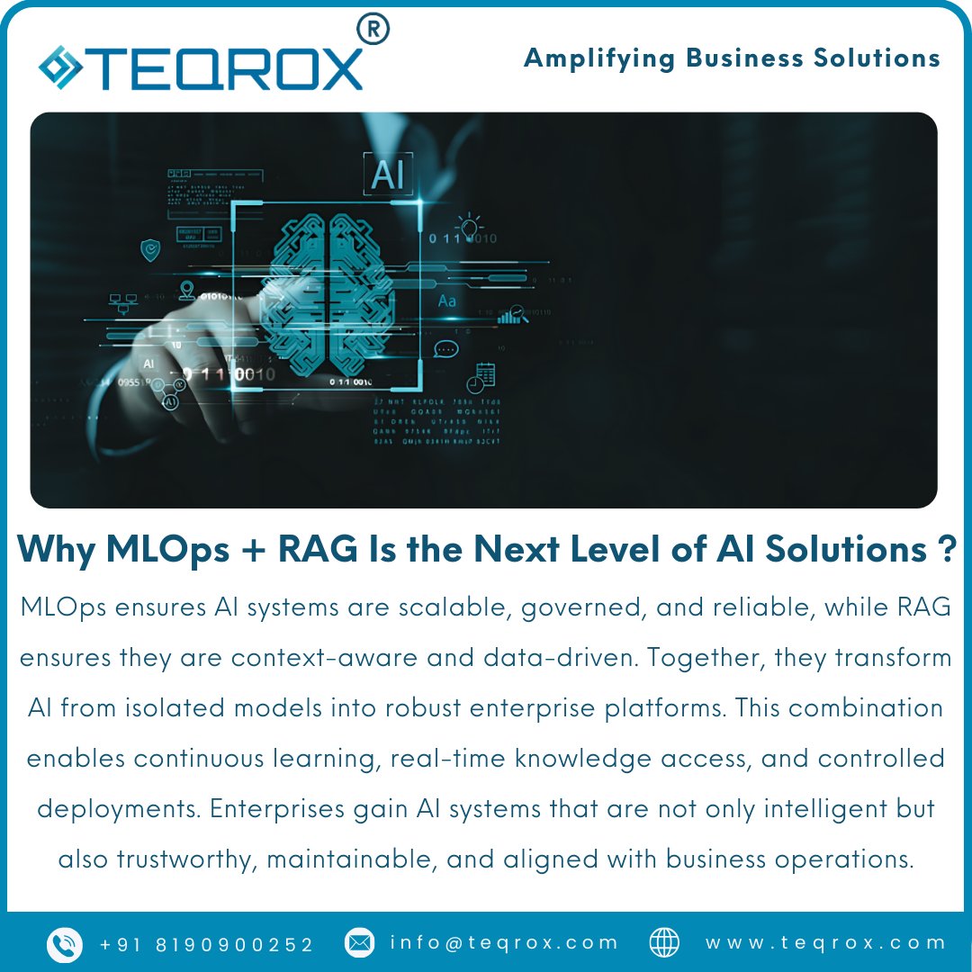 Teqroxsolutions's tweet photo. 🤖 Ready to take your AI Projects to the next level?
🧑‍💻 Scalable MLOps and intelligent RAG frameworks are the key to turning AI experiments into production-ready, enterprise systems.

#mlops #aiinnovation #enterprisesolutions #digitaltransfornation #ArtificialIntelligence #teqrox https://t.co/fxnbNHleQD