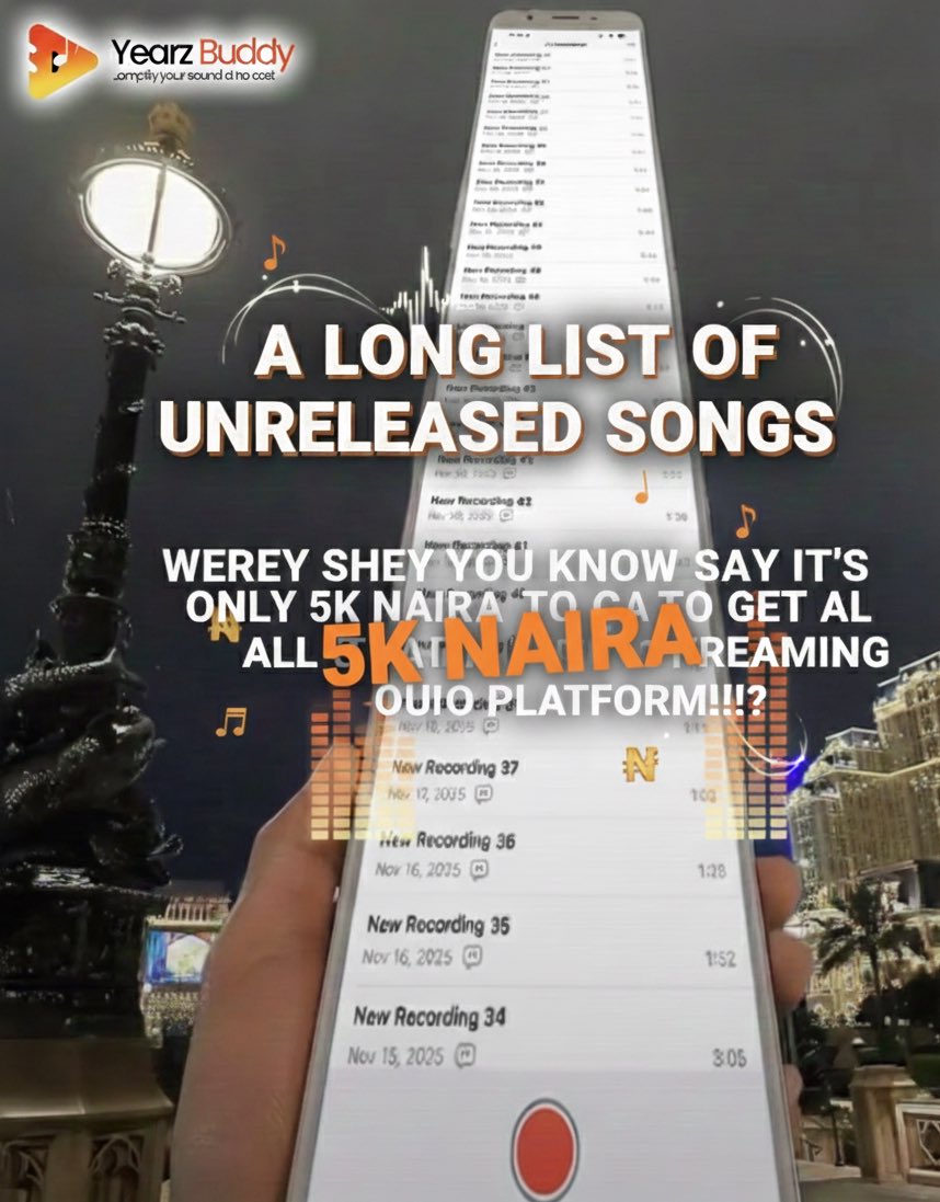 yearzbuddy's tweet photo. Stop letting your unreleased hits collect dust! 🎶🔥
Werey shey you know say it’s only 5k naira to get a long list of unreleased songs out on all major streaming platforms? 🇳🇬🚀
Amplify your sound now at https://t.co/a1qm2snc5k ! 🎧✨
#YearzBuddy #MusicDistribution #NigeriaMusic https://t.co/dyyi8P8hXy