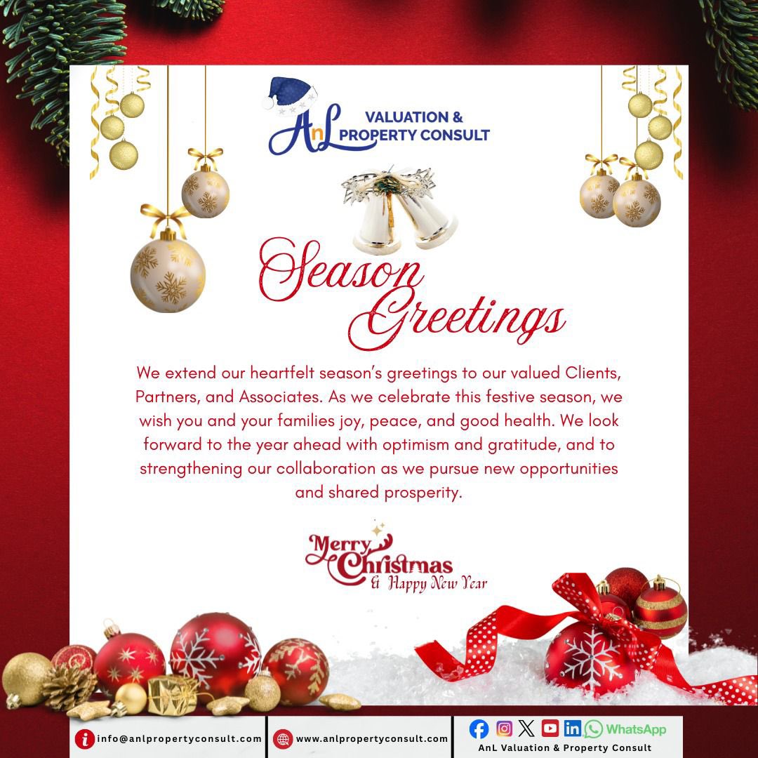 AnlConsult's tweet photo. Season’s greetings! Wishing you a Christmas full of love, warmth, and festive cheer. 
#Merrychristmas 
#Happynewyear
#AnL 
#Realestate https://t.co/fHoun20RcB
