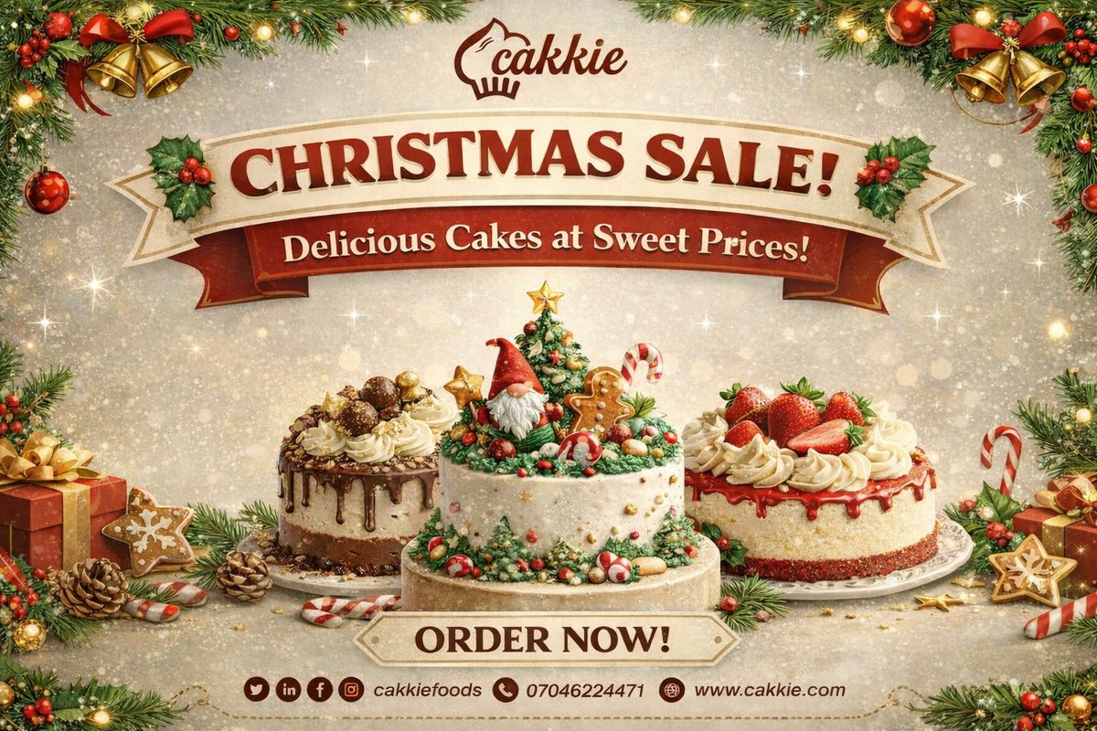CakkieFoods's tweet photo. Last Chance on Christmas Eve🎄
Limited slots STILL AVAILABLE for pickup/delivery in Uyo.

Make your celebrations sweeter with our premium Christmas cakes fresh, delicious, and ready to delight.🍰✨
Order now at https://t.co/uTXW723W5I

#Cakkie #CakesinUyo https://t.co/9XA0NClADk