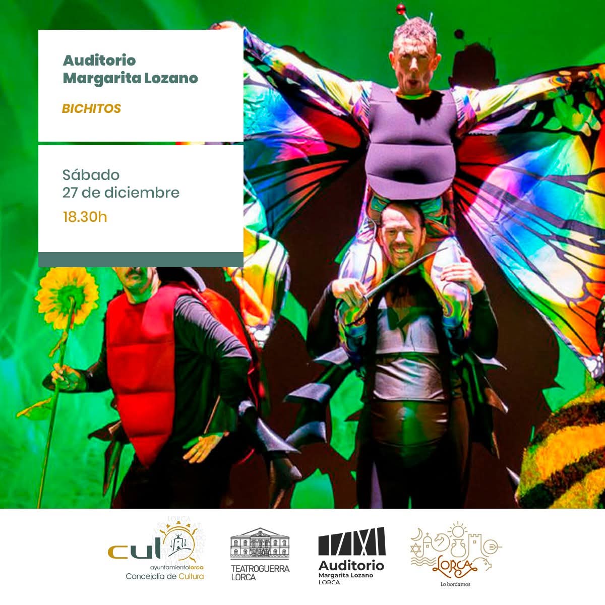 🐞 BICHITOS llega al Auditorio Margarita Lozano
📅 Sábado 27 de diciembre | ⏰ 18:30 h

Un montaje de humor gestual para toda la familia.

👉Entradas a la venta en: auditoriomargaritalozano.es/evento/bichito… y taquillas del Teatro Guerra