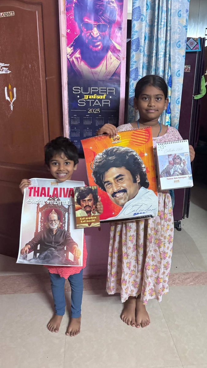RBSIRAJINI's tweet photo. குழந்தைகள் கொண்டாடும் தலைவர் ரஜினி!
2026 மாஸ் காலண்டர் கலக்கல் டிசைன்ஸ்💥💥💥🥳👌🏻❤️

Thalaivar Mass Calendars 2026
@rajinikanth @Rajni_FC https://t.co/BGGdgMf4Fl
