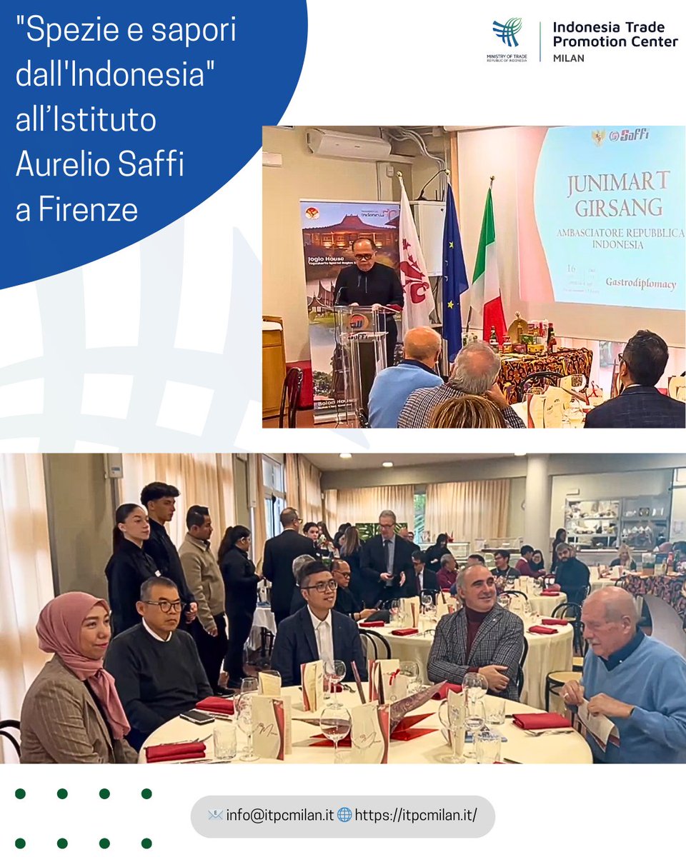 ITPCMilan's tweet photo. In occasione del  75° anniversario delle relazioni diplomatiche tra Italia e Indonesia, il 16 dicembre 2025 si è tenuto un pranzo a tema "Spezie e sapori dall'Indonesia" presso l'Istituto Aurelio Saffi di Firenze. 

#itpcmilan #indonesiainitalia #spezie #piattiindonesiani https://t.co/Dh44QawqcF