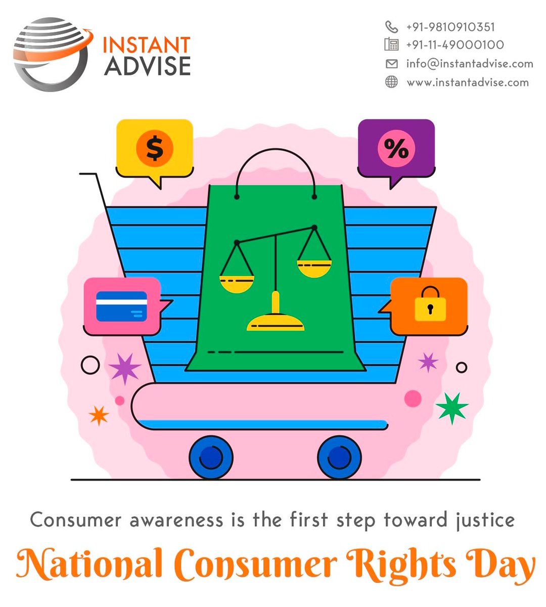 instantadvise's tweet image. Consumer awareness is the first step toward justice.

National Consumer Rights Day...!!!

#consumer #consumerright #justice #awareness #legal #InstantAdvise