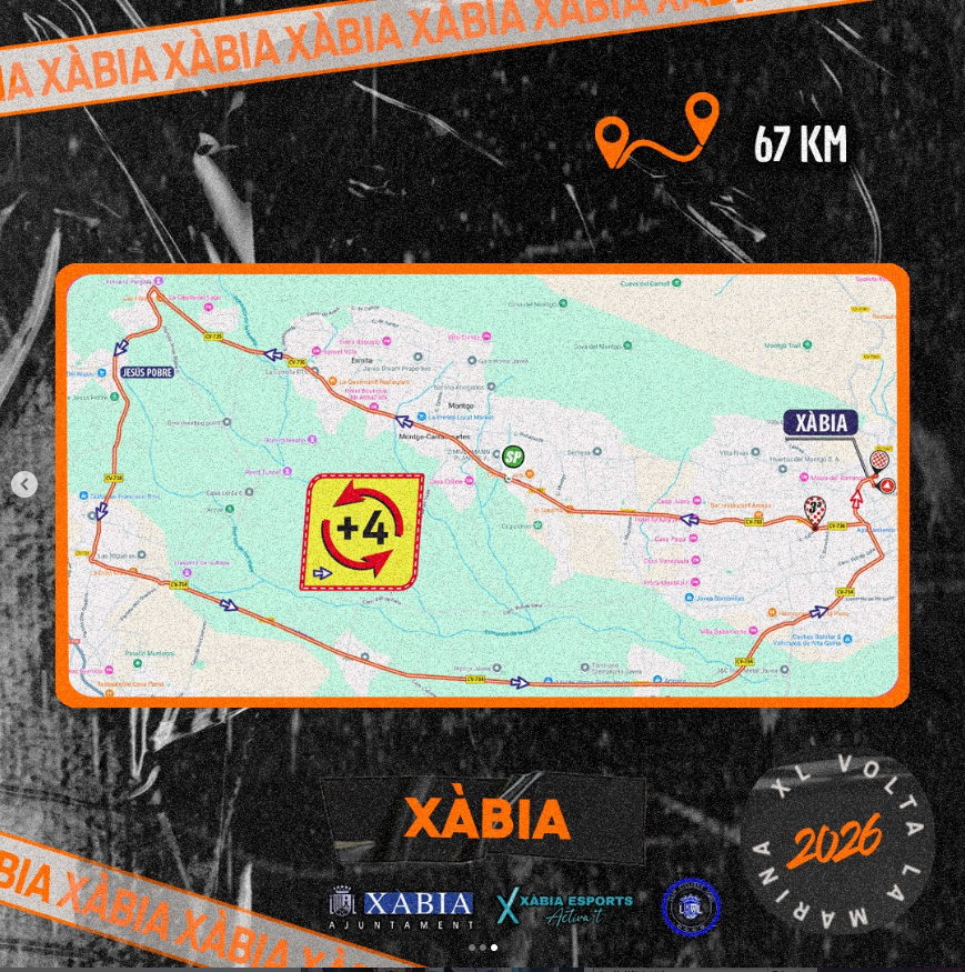 🔥🚴‍♂️ ¡SIGUE LA ACCIÓN! La XL #VoltaLaMarina2026 presenta su Etapa 2: XÀBIA 🌊🏔️

📅 17 de enero | 67 km de pura adrenalina
⛰️ Alto del Colomer + ⚡ 2 metas volantes
🔄 Circuito 4 vueltas para disfrutar cada paso del pelotón

💨 ¡Viento, estrategia y emoción garantizada!⚡🏁