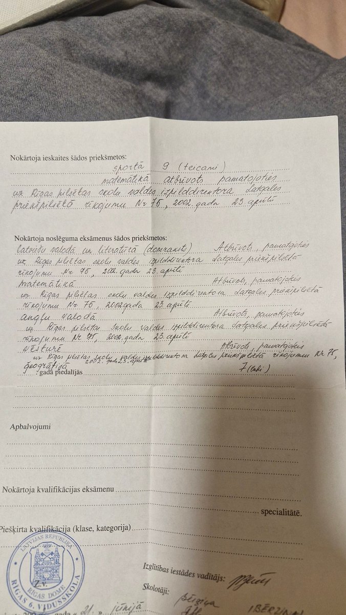 Atradu savu vidusskolas izlaiduma liecību.. :)
Es laikam biju pēdējais gads, kad ar dalību LV sporta izlasē varēja šādā veidā videni finišēt.. :)