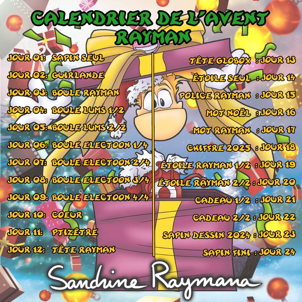 SandrineRaymana's tweet image. And here we are at the last day of my Rayman advent calendar 🎄:
It was an amazing project that I thoroughly enjoyed! ✨ Thank you all for following this wonderful creative adventure! 🫶 I wish you all very happy holidays! 🌟 #rayman @RaymanGame #ubisoft @UbisoftFR