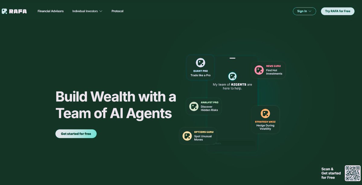 sadatbnb's tweet photo. Everyone talks about AI.
but @RAFA_AI is building a roadmap that could change the investing game forever.

Milestones  releases  ecosystem  integrations partnerships all in one thread.
Read once and you won't stop 👇

Milestones
RAFA AI introduced as a generative investing copilot.
RAFA Scores + BullsEye Framework simplifying technical signals + equity analysis.
AI powered risk defense for volatile markets.

Upcoming Releases
portfolio dashboard 2.0   smarter rebalancing + bias detection.
cross asset intelligence  stocks  ETFs  bonds
crypto  NFTs in one scoring system.
hedge alerts in your pocket.

Ecosystem Plans
unify wall street intelligence with web3 tools.
token based voting on features + integrations.
cheat sheets + bias awareness modules for retail empowerment.

Integrations
real time execution across crypto + brokerage platforms.
seamless self sovereignty.
institutional grade feeds powering RAFA Scores.

Partnerships
scaling RAFAs AI agents.
liquidity  staking  governance.
hedge funds + asset managers validating RAFA frameworks.

RAFA AI Roadmap = Milestones + Releases + Ecosystem + Integrations + Partnerships.

From Alpha launch to DeFi + TradFi bridge

RAFA is building financial super
intelligence for all. Always DYOR