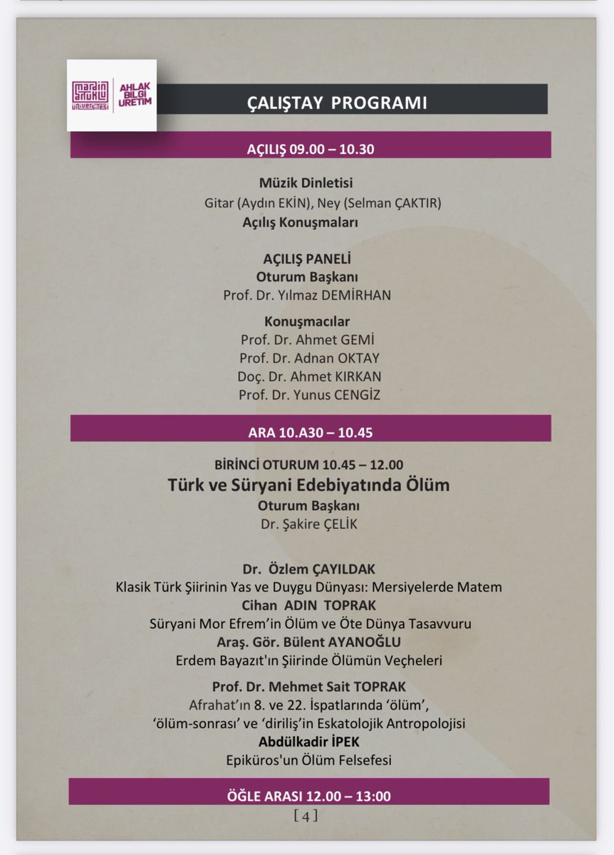 İmgeden Gerçeğe Geçmişten Günümüze Ölüm Mefhumu Çalıştayı’nın birinci oturumunda,
Süryani Dili ve Edebiyatı Bölüm Başkanımız Prof. Dr. Mehmet Sait Toprak ve bölümümüz doktora öğrencilerinden Cihan Adın Toprak, Süryani edebiyatında ölüm tasavvurunu ele alacak. 

Davetlisiniz!