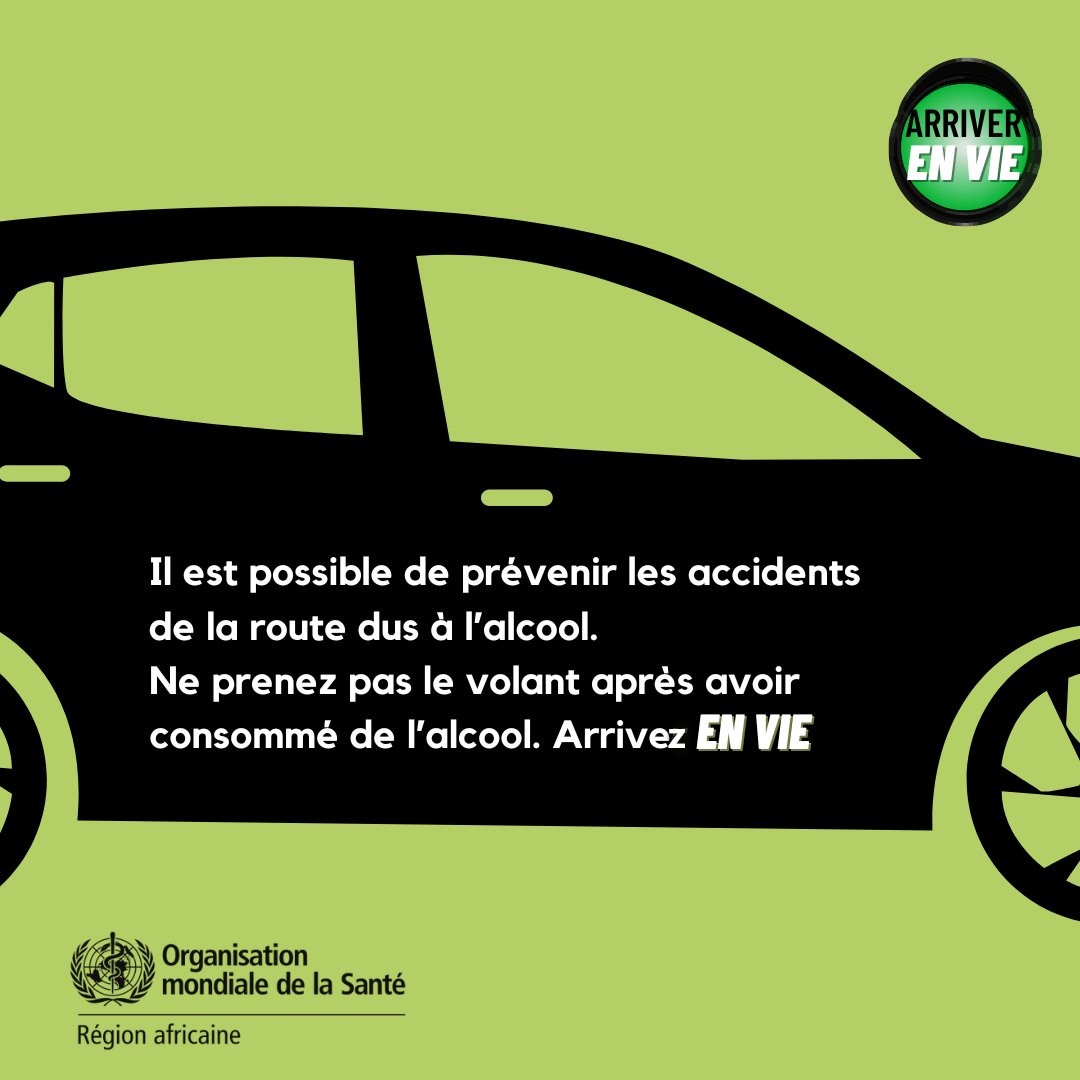 En conduisant en état de sobriété, vous avez le pouvoir d’éviter les accidents de la route dus à l’#alcool.

Faites le bon choix, faites passer le message.

#ArriverEnVie