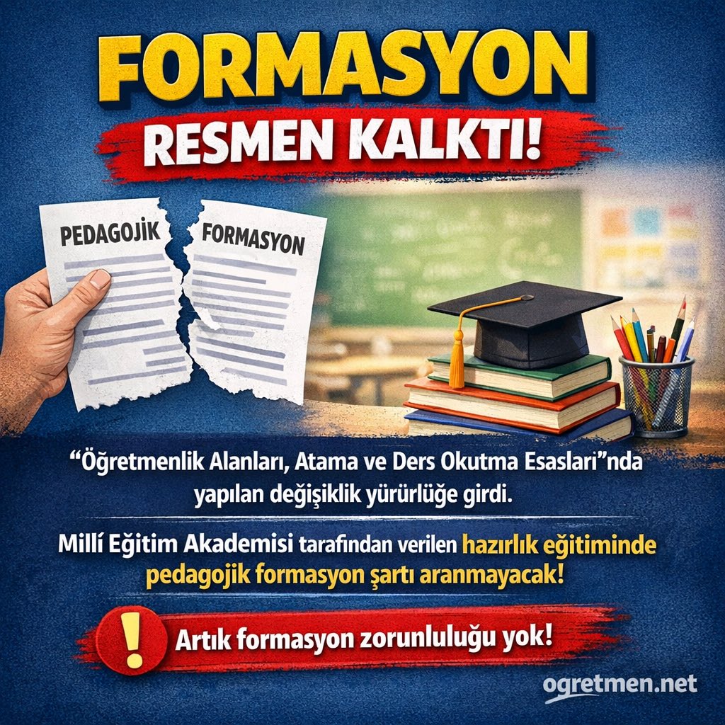 #FormasyonKalktı #PedagojikFormasyon #ÖğretmenHaberleri
#MEB #MilliEğitim #ÖğretmenAdayları #EğitimGündemi
#ÖğretmenNet