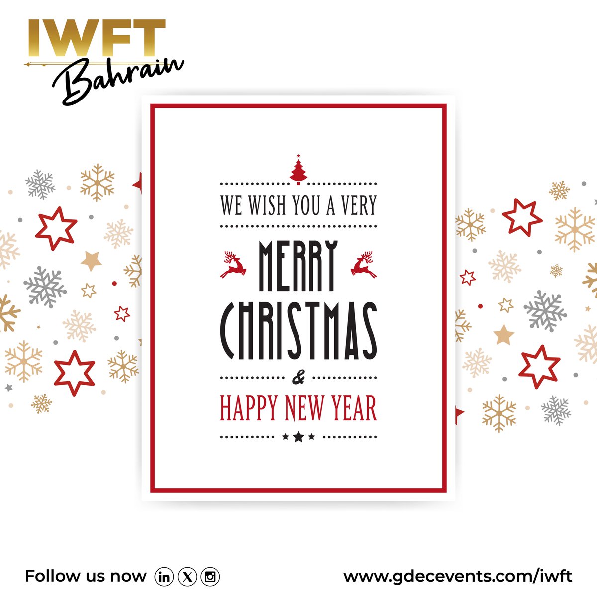 iwftevent's tweet photo. IWFT Bahrain wishes you a Merry Christmas and a Happy New Year. May the festive season bring peace, positivity, and success in the year ahead. 🎄✨

#MerryChristmas #Christmas #Xmas #HappyNewYear #NewYear2026 #IWFTBahrain https://t.co/mEc14YFsRC