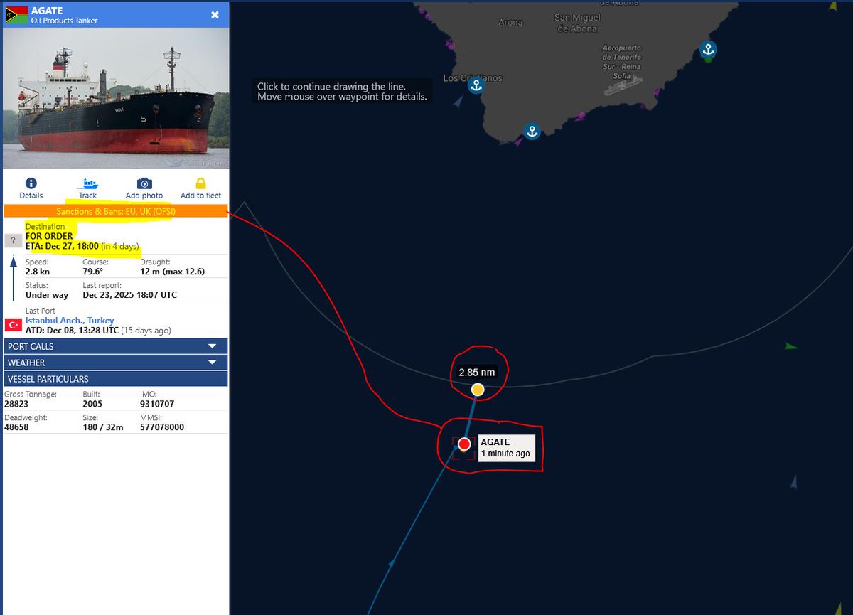Springbok1973's tweet photo. 72 HORAS A LA DERIVA AL S DE TENERIFE LLEVA EL PETROLERO DARKFLEET M/T AGATE.
3 días de navegación zombi lleva el tanker blacklisted por la UE y Washington. El buque navega hacia el norte, hasta los límites jurisdiccionales, y vuelve a derivar hacia el sur.
La presunta conexión venezolana del flete la trataré más adelante, a la par de la normativa en lo referente a su hipotética entrada a aguas territoriales.
Hoy ha habido un vuelo SAR, civil, no de patrulla marítima, que ha hecho un estacionario sobre su cubierta.
21 días, con cero supervisión estatal, pasó el tanker M/T MOONI 🇦🇬 al W de La Palma en plena condición de carga con +850.000 barriles de chapapote ruso a bordo en #ZEE española. Un ejemplo del descontrol marítimo que España tiene en su #ZEE.
Este escenario es distinto, pero paralelo en la despreocupación estatal, pues aparentemente esto es un vuelo civil, no de guardacostas como tal.
Hay una diferencia entre safety y security; y esto es un escenario de security, salvo que el buque haya emitido un SOS, o requiera asistencia médica.
Un cuerpo de guardacostas, que no existe en España, se dedica al security, al igual que la armada, y una agencia de seguridad marítima civil hace funciones safety, grosso modo. No es un law enforcement por muchas historias que les cuenten. Cosas que sólo pasan en España y que de nuevo evidencian la necesidad urgente de un guardacostas frente a un solapamiento de entidades.
https://t.co/GqTsNSYPlT
¿Se enteran de las cosas por esta pequeña cuenta de X?
¿Cómo es posible que hasta pasadas 48 hrs esto no sea noticia?
Cuestiones incómodas que respaldan la falta de control y política marítima de anticipación de las aguas en Canarias para este tipo de tránsito potencialmente peligroso. La cuestión operativa ya la he comentado en el post previo.
¿Por qué es "raro" este escenario?
El M/T #AGATE 🇻🇺 es un flete cerrado de combustible de alta calidad. Cerrado significa que su destino ya estaba confirmado. No era un bound for orders...a la espera de que el manager confirme destino.
Lo habitual en el negocio de los fletes de hidrocarburos. La otra lectura de este escenario es que Canarias hace muchos meses que, por su situación geoestratégica atlántica, se ha tornado en un área de waiting for orders donde se alternan tankers de la lista blanca, pero también buques potencialmente peligrosos como este.
Lo "mejor" es que de estas cosas es ahora cuando empieza a enterarse, o preocuparse, el Gobierno canario, ya no digamos el central, gracias a una pequeña cuenta de X.
Links a textos de mi firma relacionados con el fenómeno DarkFleet en España.
https://t.co/xFiA23YnO4
https://t.co/BI3gWnG871
¿Puede este buque arribar a Las Palmas, y qué pasará si entra a aguas jurisdiccionales españolas?
De momento no adelantaré esta información del buque, tampoco de sus armadores y aseguradora, ni detalles de viaje, lista de deficiencia y rate of risk, para no facilitarle el trabajo a los periodistas de copia y pega.
Post previo.
https://t.co/d8I1mcPMp7
NAVIGATIONAL WARNINGS.
Señores redactores de copia y pega de @eldia @laprovincia_es , si roban información textual de mi cuenta, tengan la educación y el respeto de citar las fuentes originales. Los videos son propiedad intelectual y están etiquetados, no tienen mi consentimiento para usarlos ni para editar texto.
#EVENTIN 🇵🇦 #MOONI 🇦🇬 #COVAM #PetroleroAGATE #AGATE 🇻🇺
#DarkFleet #TankerWars @PresiCan @will_pulido @REjercitos @ferigom69 @Superasturianu
@FClavijoBatlle