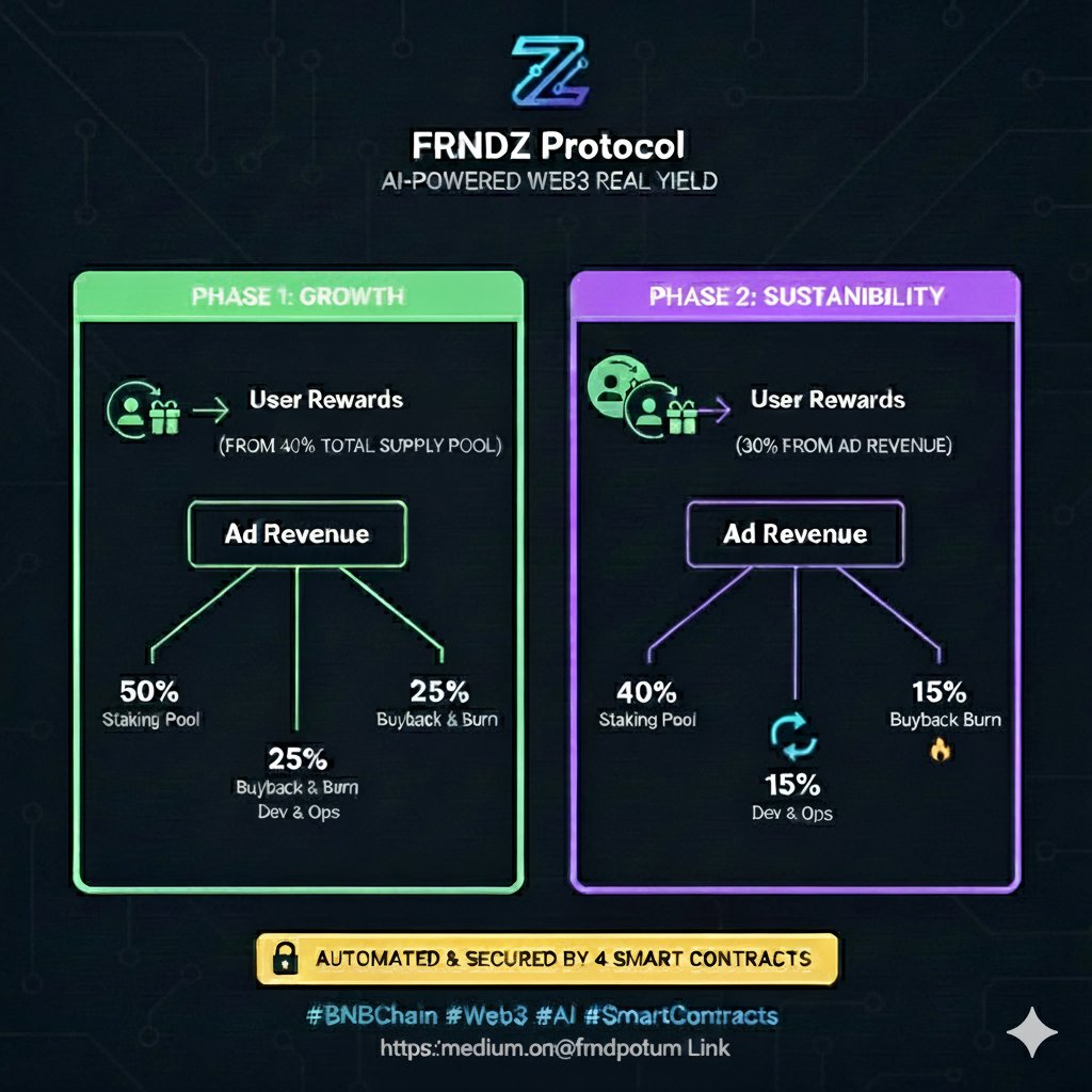 FrndzProtocol's tweet photo. User rewards are the heart of FRNDZ! 🛡️  

Secured by 4 Smart Contracts:  

✅ 40% of Total Supply in Reward Pool  

✅ Real Yield Staking  

✅ Deflationary Buyback &amp; Burn  

The ultimate sustainable ad-revenue model is here! 🧵👇

@BNBCHAIN @BuildOnBNB #FRNDZ #Web3 #BNBChain https://t.co/5OSPvAD0NJ