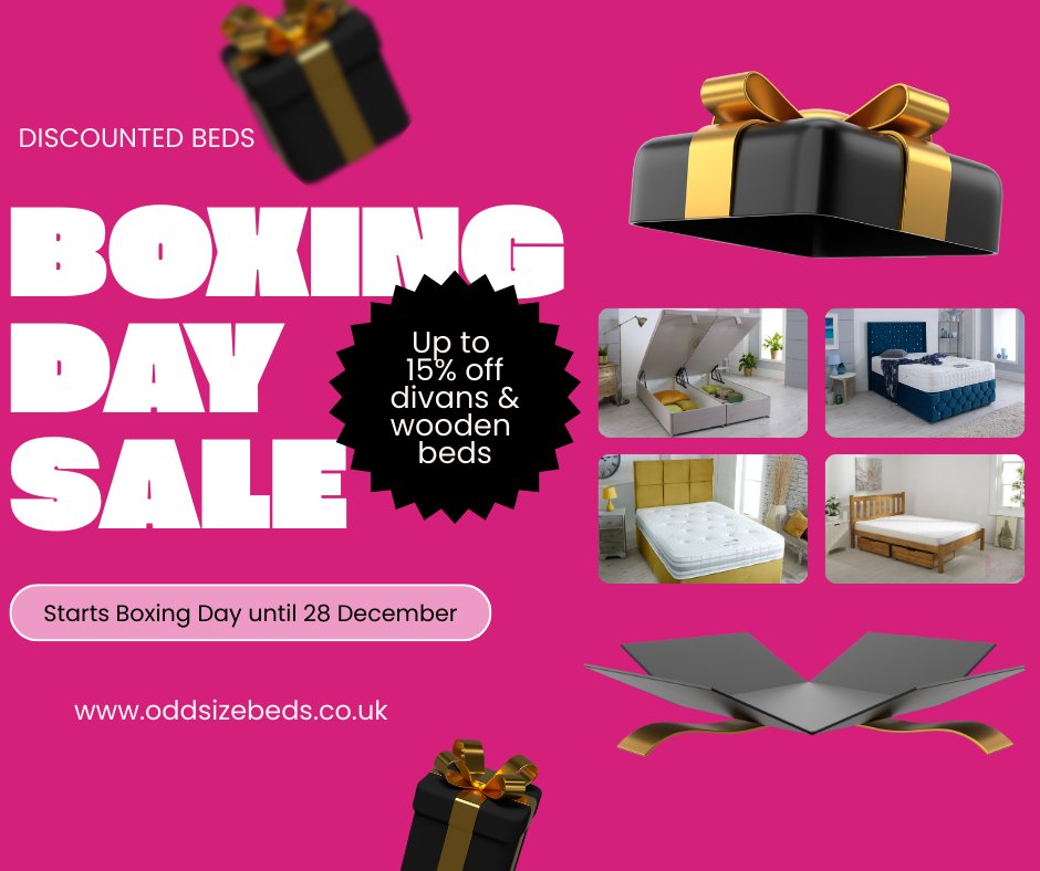 OddSizeBedsUK's tweet image. BOXING DAY SALE STARTS SOON! 🤩BOXING DAY to 28 DECEMBER. 5% DISCOUNT on WOODEN &amp;amp; OTTOMAN beds.15% on DIVANS &amp;amp; MATTRESSES! You know what to do!  🏃🏼Head on over to 👉🏼oddsizebeds.co.uk #bedroom #beds #bedframe  #divan #Divanbed #DivanBase #Ottoman #ottoman #ottomanbeds