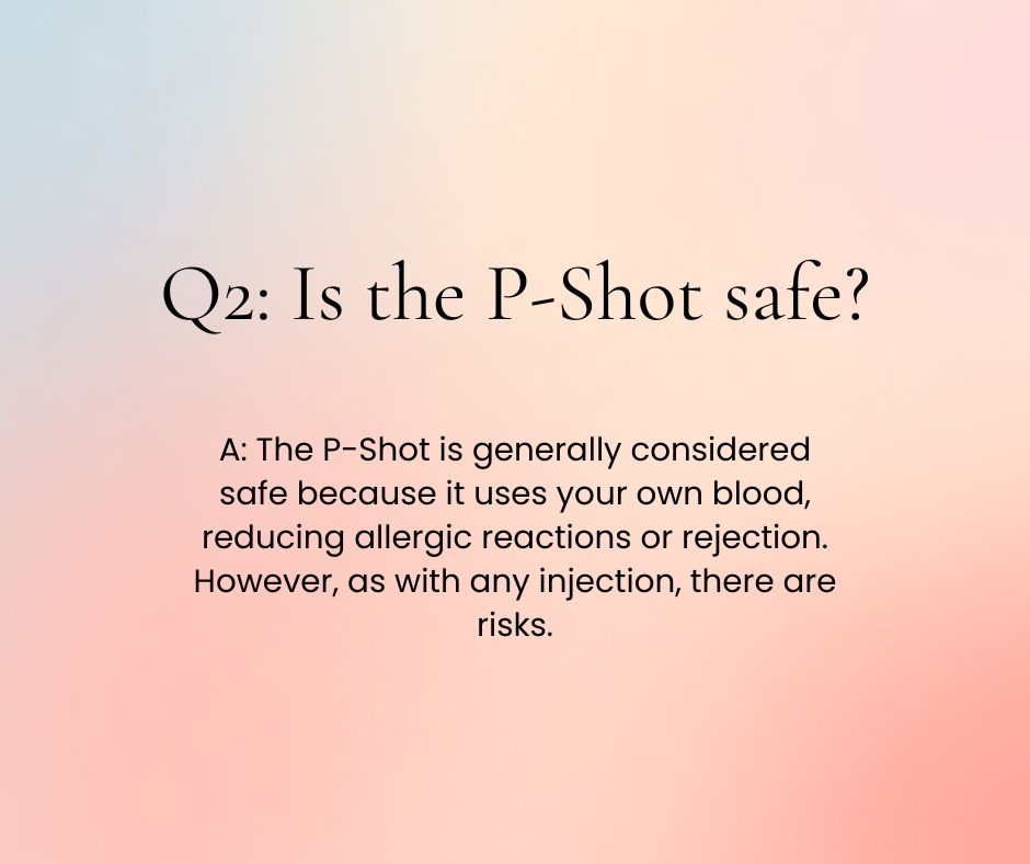 getbigpenissize's tweet photo. Q2: Is the P-Shot safe?  
A: The P-Shot is generally considered safe because it uses your own blood, reducing allergic reactions or rejection. However, as with any injection, there are risks. https://t.co/T7aODeWjwt