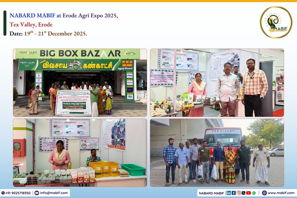 We are delighted to share that NABARD MABIF’s Mukkudal FPCL, had a presence at the “Erode Agri Expo 2025”, held at Tex Valley, Erode, from 19th to 21st December 2025.