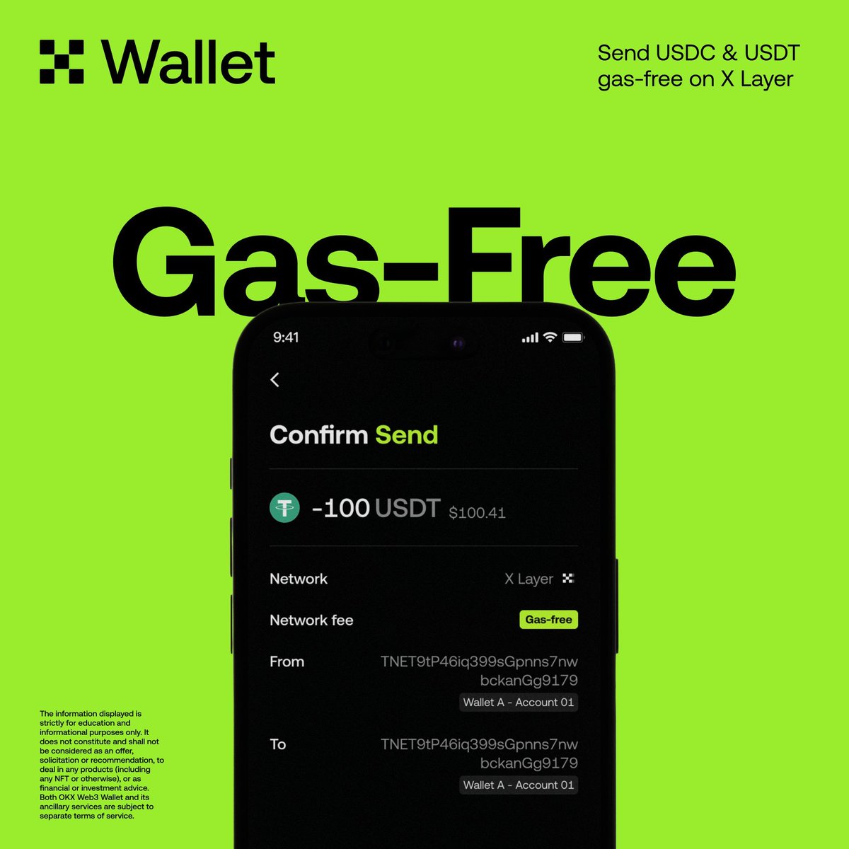 enesonchain's tweet photo. Amazing update on @wallet 

Now, you can send USDC and USDT on X Layer gas-free

Thanks to their x402 integration

Just use @wallet , save tons of money through low fees, make money with tons of campaigns. https://t.co/3QWoQBuNX2