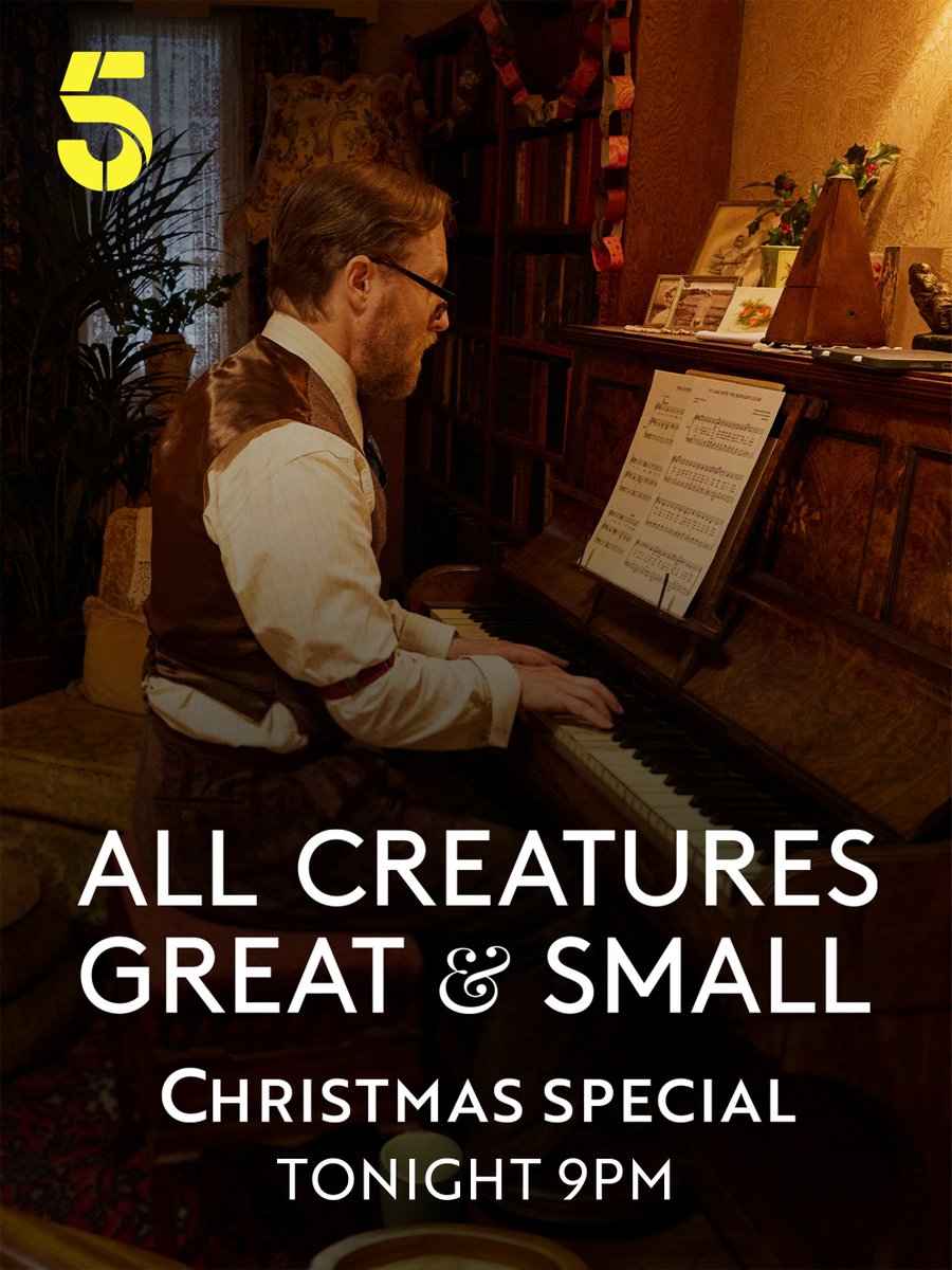 AllCreaturesTV's tweet photo. 🎹 Don't forget...

Grab your festive drinks of choice as the All Creatures Great and Small Series 6 Christmas Special airs TONIGHT at 9pm on Channel 5 🎄 https://t.co/6frWp8YuQe