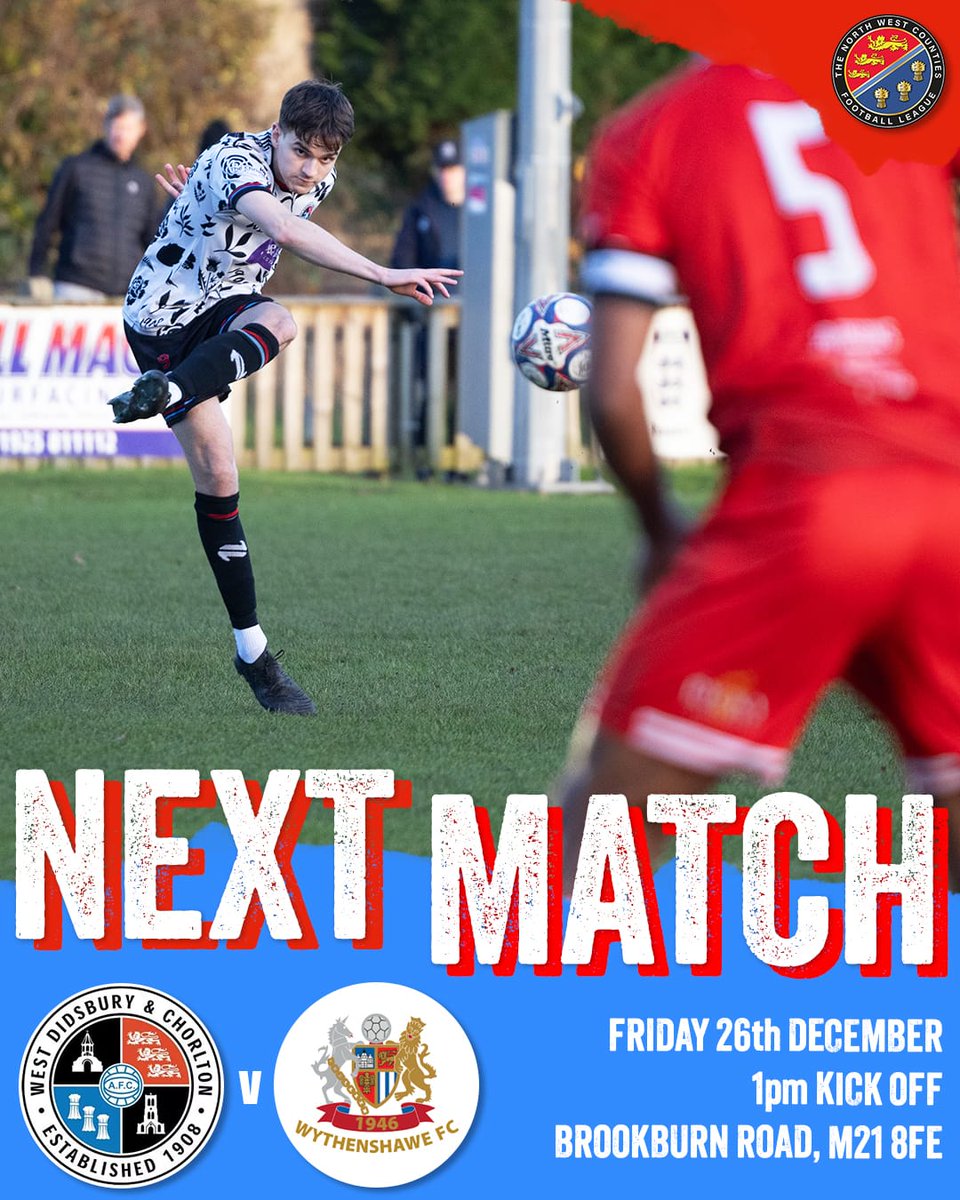 On Boxing Day we have a top of the table clash at Brookburn Road as we host Wythenshawe FC. 

Kick off is at 1pm - it will be a big crowd so do arrive early to avoid queuing.