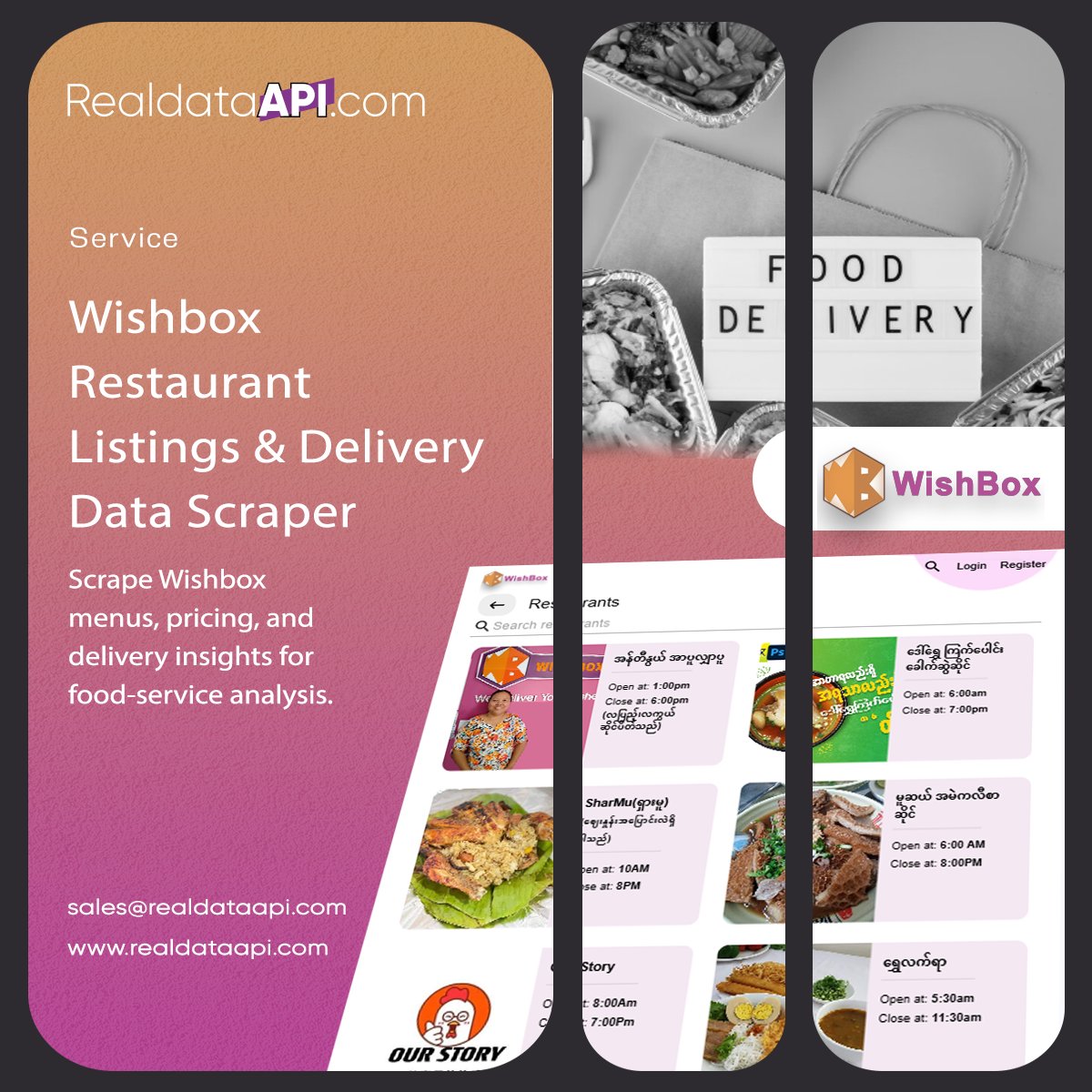 realdatascrape's tweet photo. 🚀 #WishboxDeliveryInsights – Unlock Real-Time Menu, Pricing &amp; Delivery Data from Wishbox

👉 Explore More >>> https://t.co/hWvSugto4V
📩 Contact us: sales@realdataapi.com

#Wishbox #FoodDeliveryData #MenuAnalytics #PricingInsights #DeliveryFees https://t.co/6PslVZGKIZ