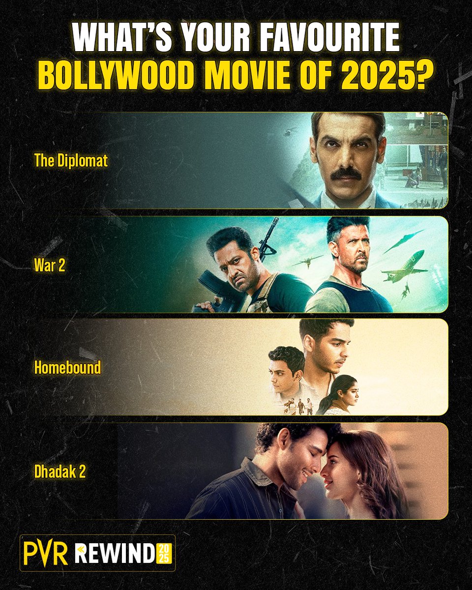 INOXMovies's tweet image. Bollywood gave us some amazing bangers in 2025! 💯🔥
Pick your favourite in the comments.
.
.
.
#PVRRewind #PVRRewind2025 #BollywoodMovie #Chhaava #SitaareZameenPar #JollyLLB3 #Dhurandhar #Housefull5 #Saiyaara #Raid2 #KesariChapter2TheUntoldStoryOfJallianwalaBagh