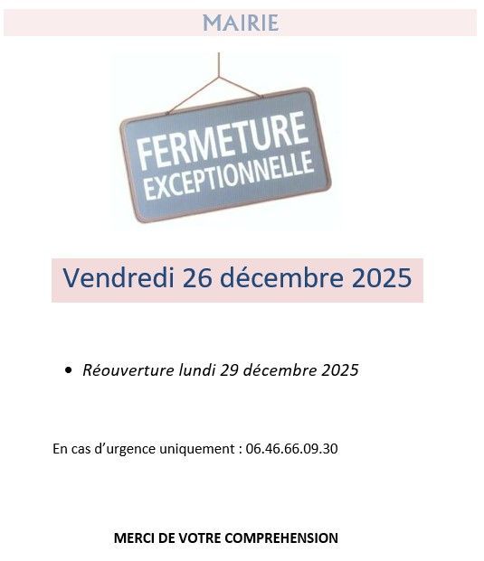 Bais53's tweet photo. FERMETURE MAIRIE VENDREDI 26 DÉCEMBRE 2025 https://t.co/Pim1NmNL1G