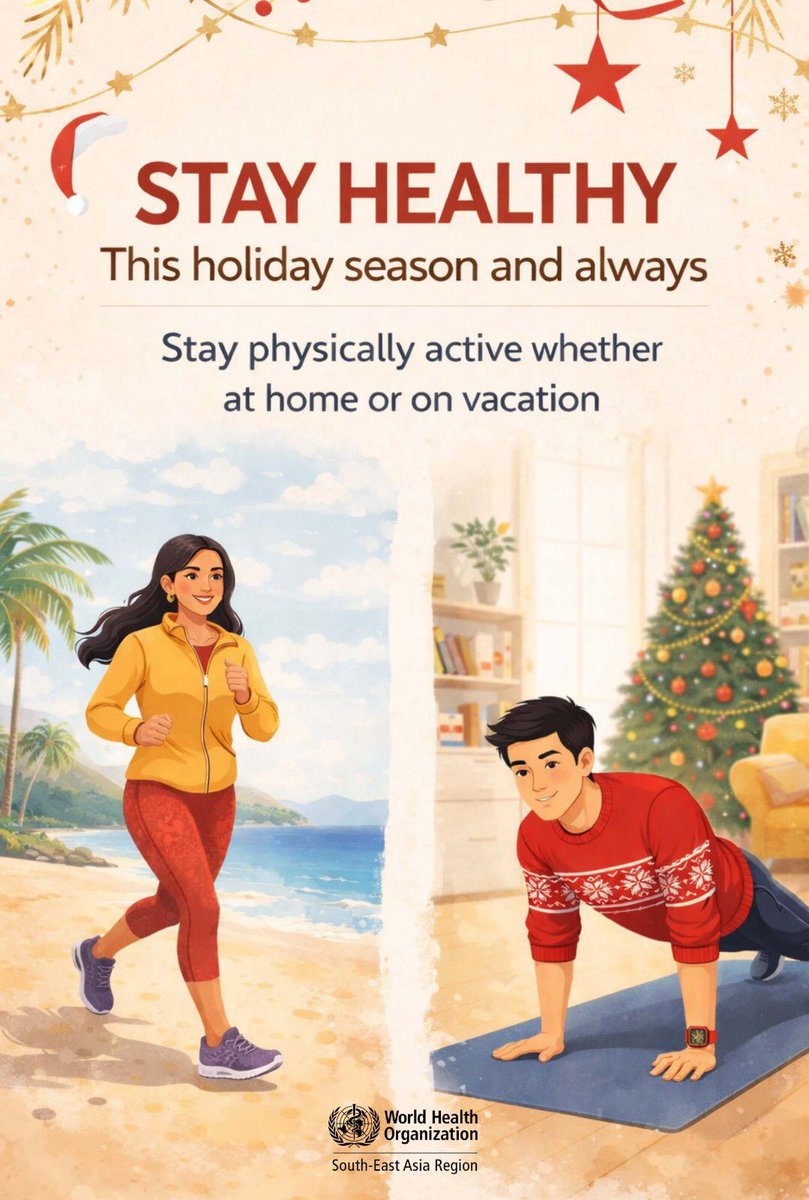 WHOSEARO's tweet image. Whether you’re at home or on vacation, make time to stay physically active.

Every move counts.

#StayHealthy #Holidays #PhysicalActivity #HealthyHabits