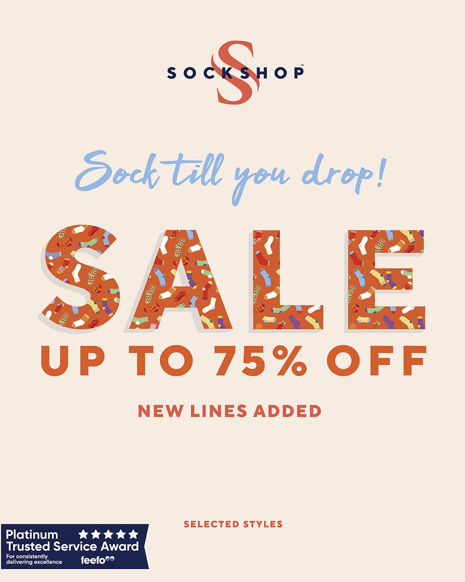 Sock till you drop with up to 75% OFF in the
SOCKSHOP Sale - now live! 🧦🏷

Genuine reductions on tons of lines at
sockshop.co.uk/sale