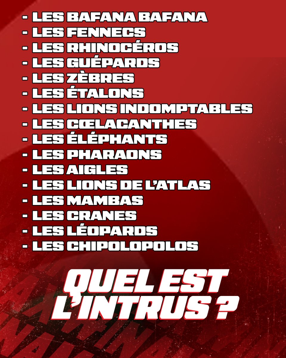 🌍 Tous sont de vrais surnoms d'équipes de la CAN 2025, sauf un... Lequel ?

🎁 10 x 20 € de Freebets à gagner !

👉 Pour participer : RT ce tweet, suivez <a href="/WinamaxSport/">Winamax Sport 🔞</a> et répondez en précisant votre pseudo Winamax.

⏰ Tirage vendredi !

📄 Règlement > bit.ly/ConcoursWina25