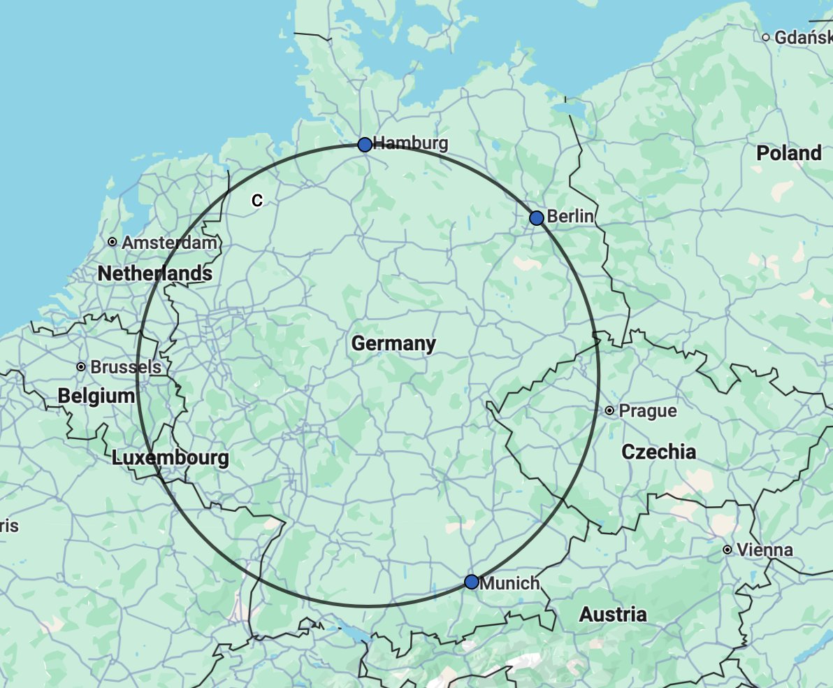 It gets even crazier. Germany's three biggest cities lie on a CIRCLE