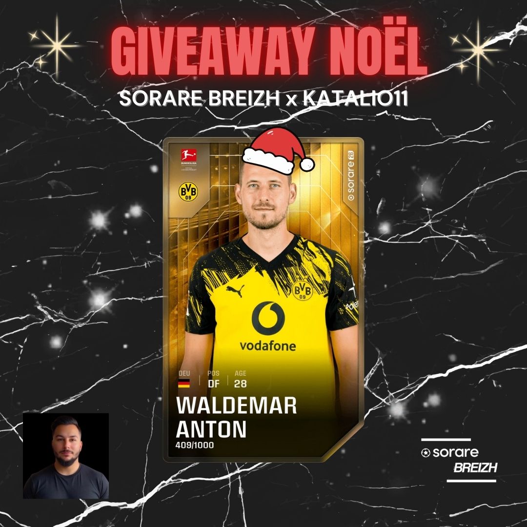 sorarebreizh's tweet image. 𝐂𝐇𝐑𝐈𝐒𝐓𝐌𝐀𝐒 𝐆𝐈𝐕𝐄𝐀𝐖𝐀𝐘 🎄🎅

Tente de gagner la carte Limited 25/26 de l'international allemand Anton (Dortmund) 🎁🇩🇪

Pour participer 👇

✅ Follow @sorarebreizh et @Katalio11
🔄❤️ RT &amp;amp; like ce post

Tirage au sort le 28/12. Good luck à tous 🍀

#Sorare