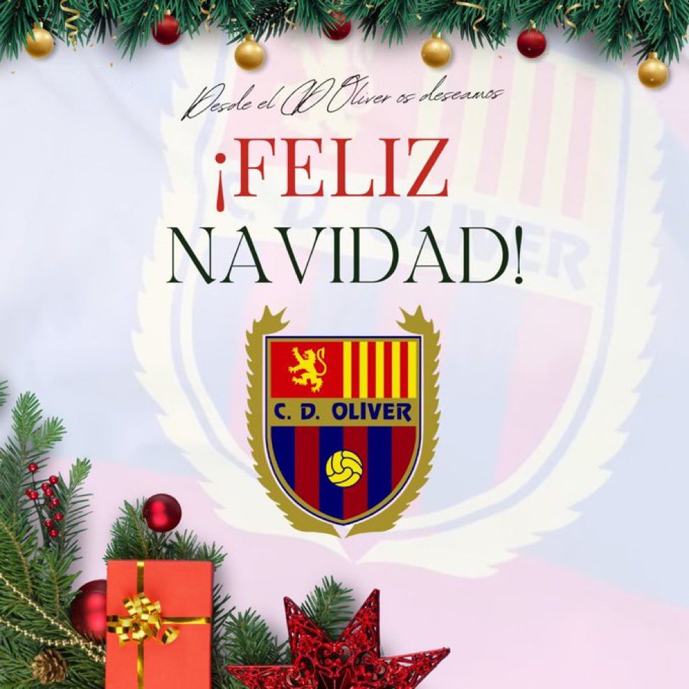 ⭐️ Desde el CD Oliver queremos desearos a todas las personas que formáis parte de esta familia una 𝗙𝗘𝗟𝗜𝗭 𝗡𝗔𝗩𝗜𝗗𝗔𝗗. 

✨ ¡Que se cumplan todos vuestros deseos y sigamos disfrutando del fútbol con más ilusión si cabe a partir de 2026!

#AúpaOliver 🔴🔵