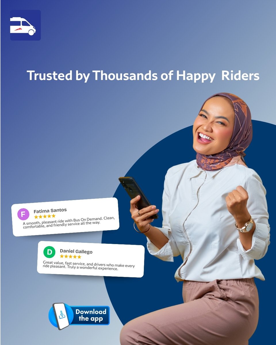 TheBusOnDemand's tweet photo. Fast, affordable, and friendly — our riders say it best. Thank you for trusting us for your everyday journeys. https://t.co/Bw9QGIrZ1D