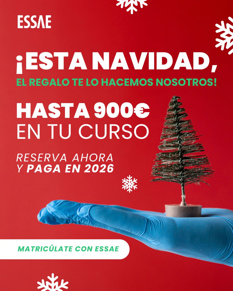⏰ Últimas horas de la Promoción de Navidad ESSAE.

Hasta 900 € de descuento y empieza a pagar en 2026.

Cierra el año tomando una buena decisión.
📲 Escríbenos ya: WhatsApp 621 28 64 07

#CursosESSAE