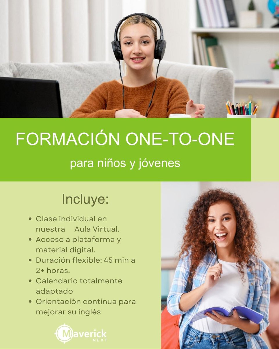 MaverickEnglish's tweet photo. 🌟 Formación One-to-One para niños y jóvenes

¿Quieres que tu hijo reciba clases de inglés totalmente a medida? Con nuestras clases one-to-one, el profesor trabaja específicamente sus necesidades: preparación de exámenes oficiales, refuerzo escolar o cualquier objetivo personal. https://t.co/yHg3wtzW3O