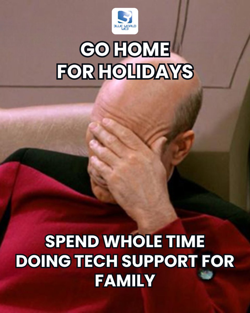 BlueWorldWeb's tweet image. The unspoken duty of every tech professional.
We build complex websites and apps for a living, but explaining how to connect to the Wi-Fi at family dinner is the real challenge.
Drop a if you reset a router or fixed a printer this weekend! #WebDeveloper #TechSupport #HolidayHumor