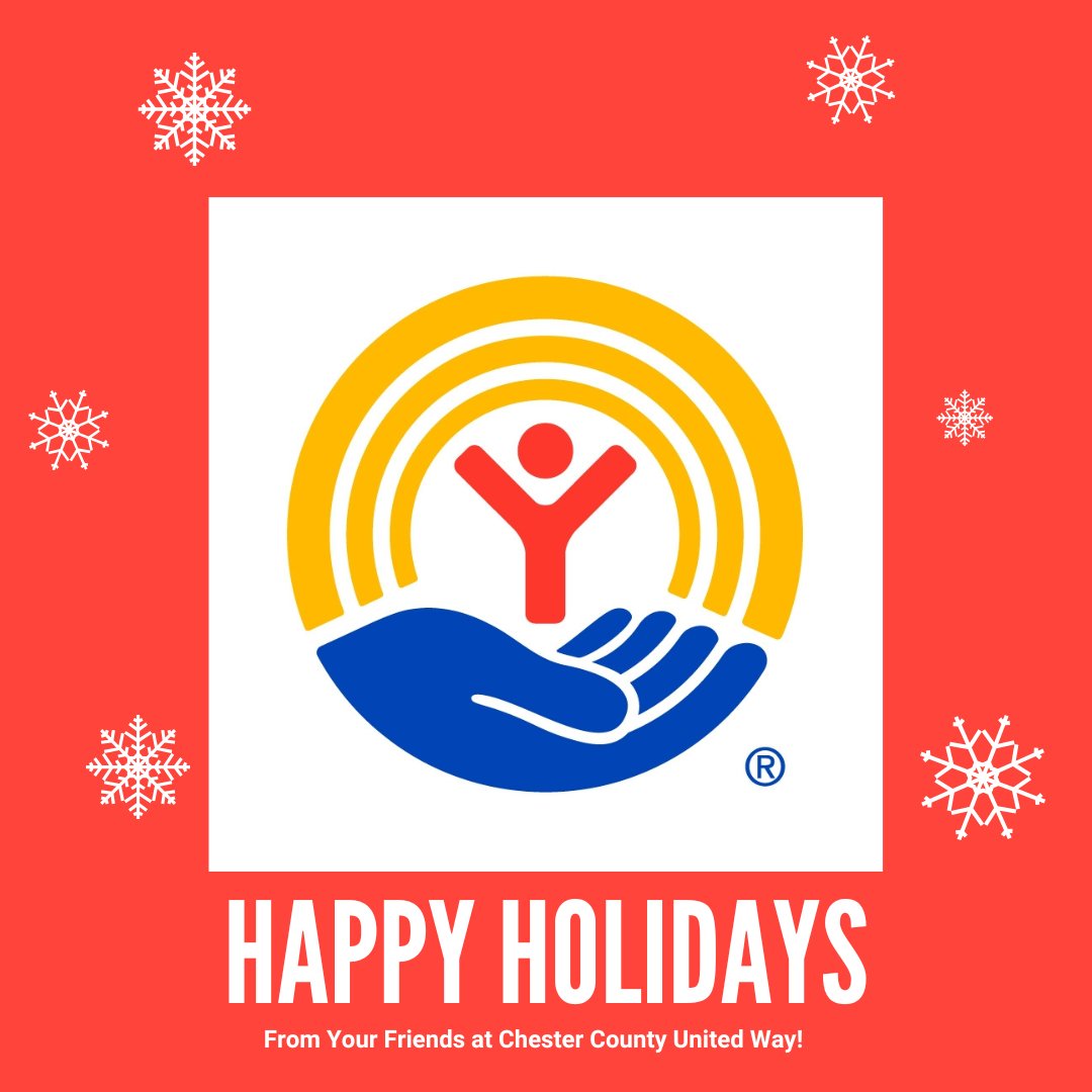 Happy Holidays from your friends at Chester County United Way. We will be closed December 24-26 to enjoy some time with the ones we love.