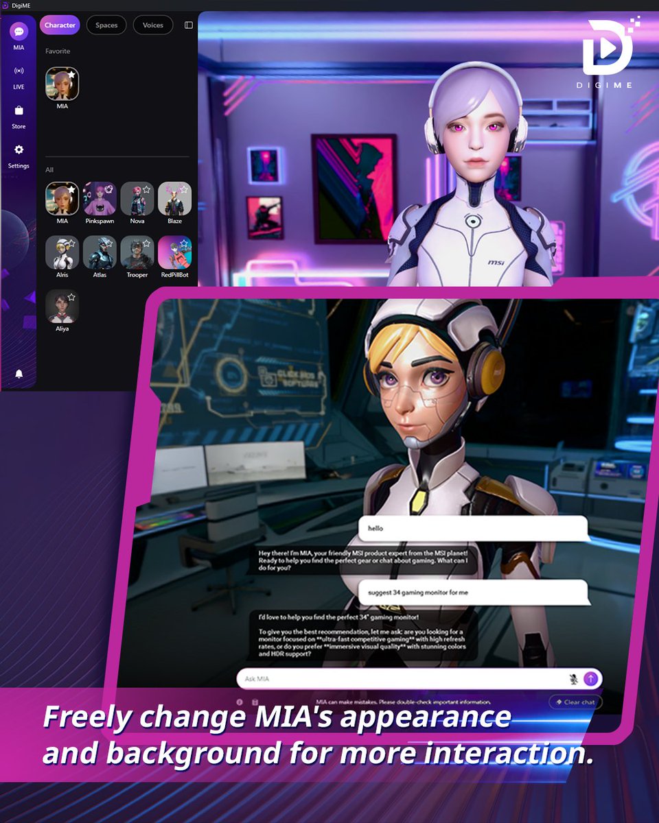 MSI__UK's tweet photo. #MSIDigiME is your ultimate AI-powered virtual identity software.
Break free from standard avatars and unlock your digital identity:
✨ Brand-New UI and MIA Optimization
✨ Upload Your Own Avatar & Background
✨ @Voicemod Voice Changer Integration
Try it now! Complete tasks to win the prizes.
👉 https://t.co/e4qIx1Erde
#Voicemod