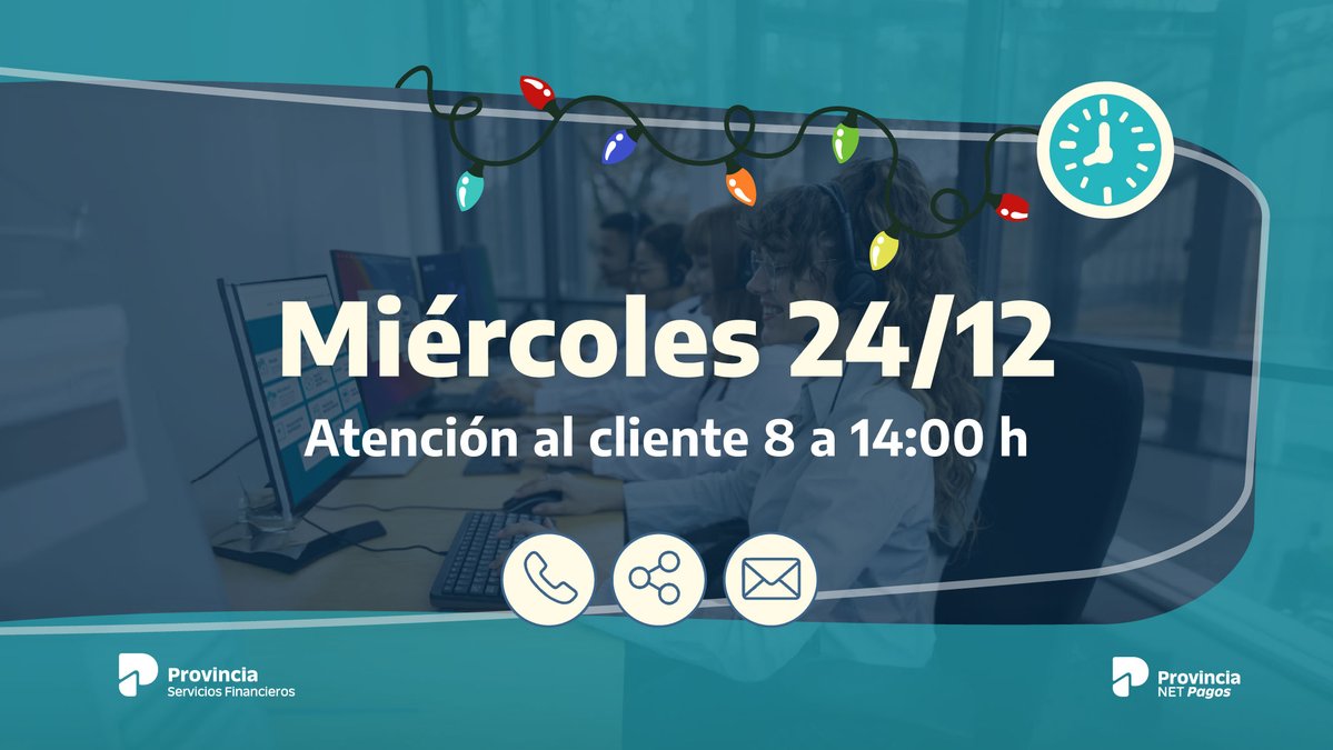 📣 Información importante

Nuestros canales de atención:
📞 Telefónico: 0810-666-7768
📧 Email: consultas@provincianet.com.ar
📱 Redes sociales
👉 responderán consultas e inquietudes en horario reducido.

Gracias por tu comprensión.

✨ ¡Felicidades!