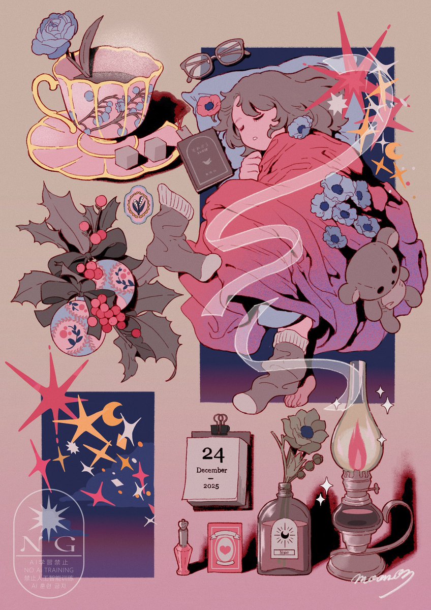03moonmoonmoon's tweet photo. 大好きに囲まれて眠る夜🌙🎄/Holly Night🌌 🎀
#illustration https://t.co/pqPxKVdPEK
