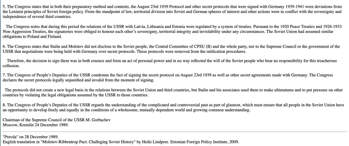 #OnThisDay in 1989, the Soviet Union admitted that in 1939 it had secretly divided Eastern Europe into spheres of influence with Nazi Germany.

Moscow acknowledged that the secret protocols of the so-called Molotov–Ribbentrop Pact did exist — after denying this for 50 years — and
