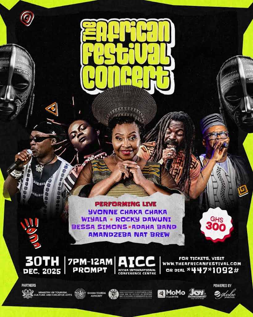 Wiyaala's tweet photo. I'll be roaring for #Africa 🌍at The #AICC Accra on the 30th December - It's The #African Festival #concert alongside legendary @YvonneChakaX2 4 x Grammy nominated @RockyDawuni @BessaASimons (Osibisa) and Ghana's evergreen custodian of culture #Amanzeba #NatBrew https://t.co/aD5egvAt5Q