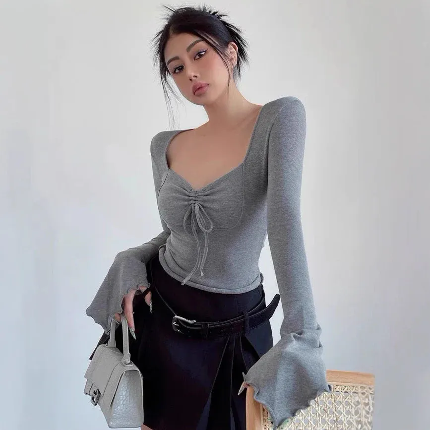 E-commerce Product Listing: Grey Ruched Top and Black Mini Skirt — example 2