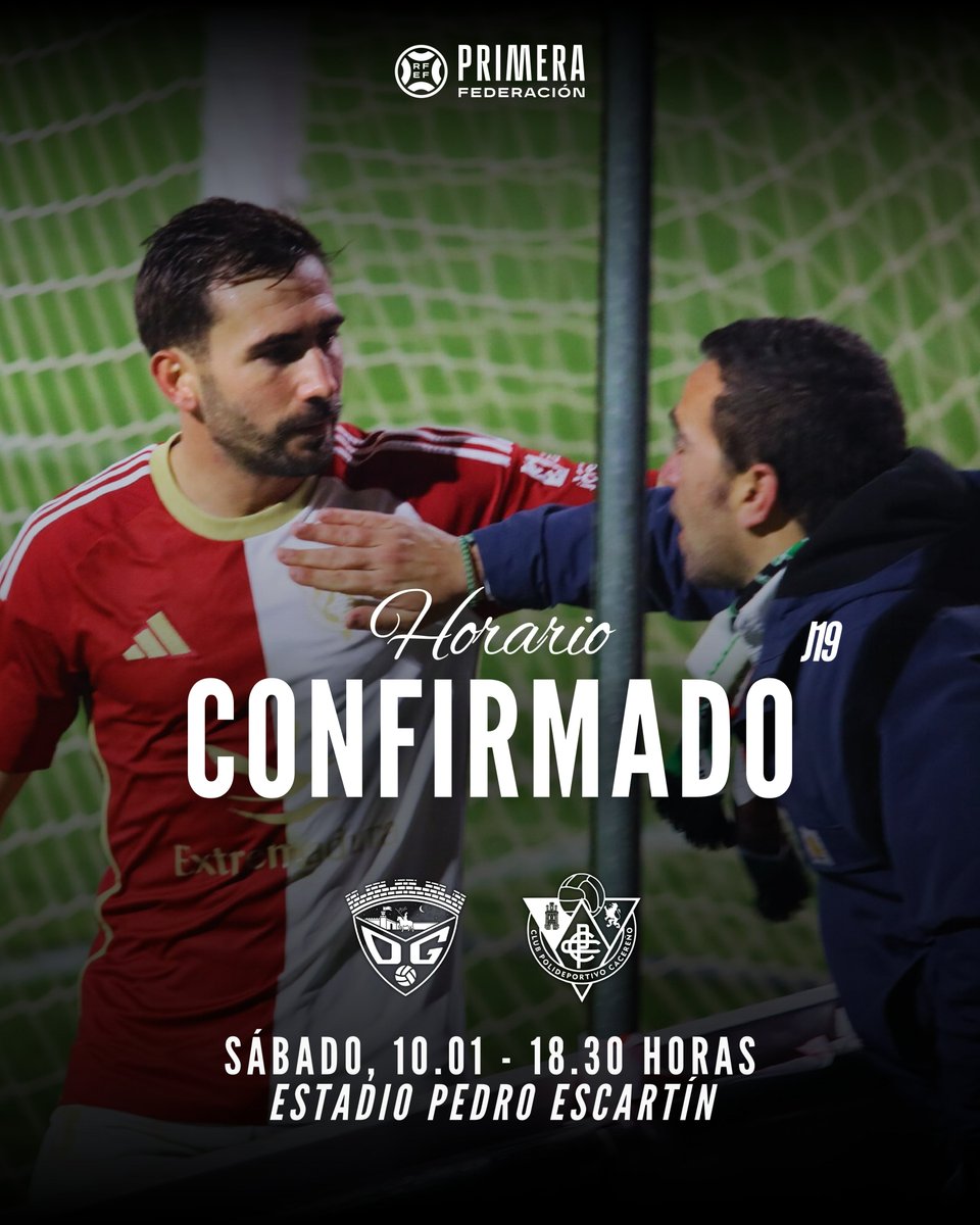 📅 Horario confirmado
⚔️ <a href="/deporguada/">C.D. Guadalajara 🟣⚪️</a> 🆚 <a href="/CPCacerenoSAD/">CP Cacereño 🟢🐉</a>  
🏟️ Estadio Pedro Escartín