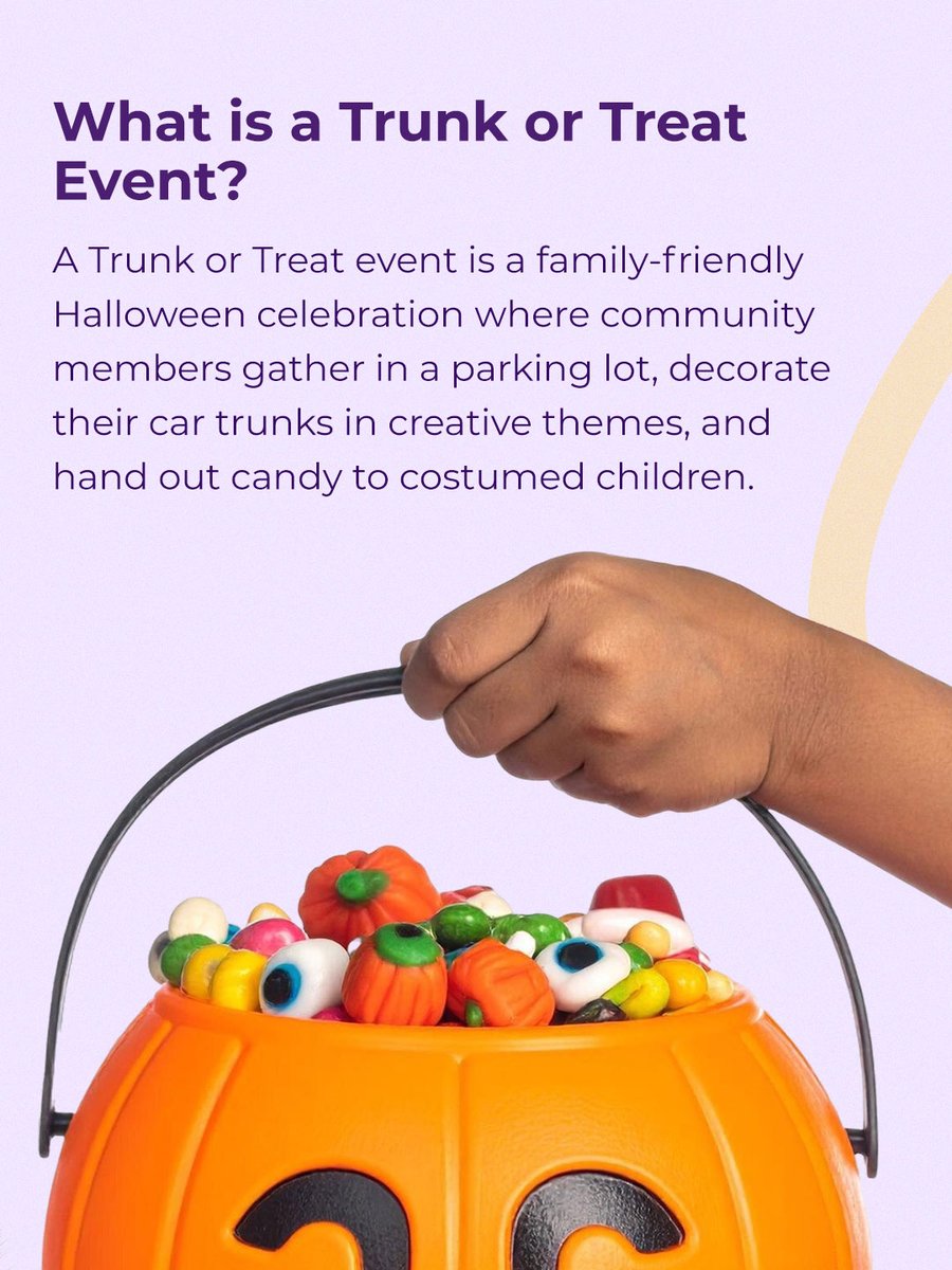 laparizone's tweet photo. What is a Trunk or Treat Event?
A Trunk or Treat event is a family-friendly Halloween celebration where community members gather in a parking lot, decorate their car trunks in creative themes, and hand out candy to costumed children

Read more: https://t.co/4lgyjrWdVn https://t.co/9Cq4VOzZIN